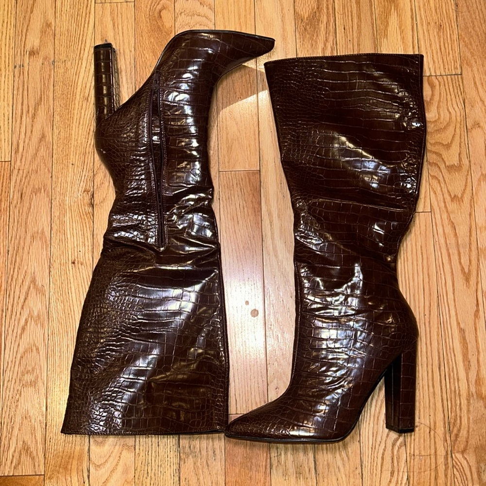 Brown snake skin boots